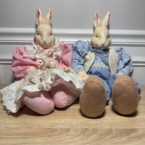 EASTER Ceramic heads and hands 19”‎ Bunnies Ornaments - Pink and Blue